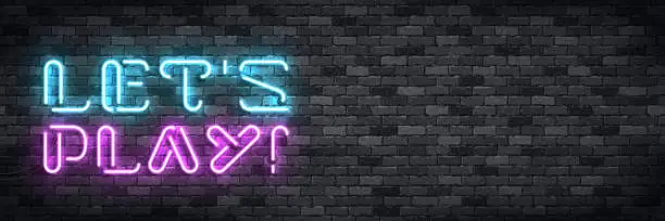 Vector illustration of Vector realistic isolated neon sign of Let's Play flyer symbol for template decoration and covering on the wall background. Concept of gaming.