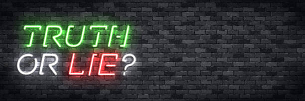 Vector realistic isolated neon sign of Truth or Lie flyer symbol for template decoration on the wall background. Concept of quiz and mystery. Vector realistic isolated neon sign of Truth or Lie flyer symbol for template decoration on the wall background. Concept of quiz and mystery. dishonesty stock illustrations