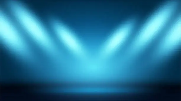 Photo of Blue background with show lights. Spotlight. Scene Illumination. Light Effect