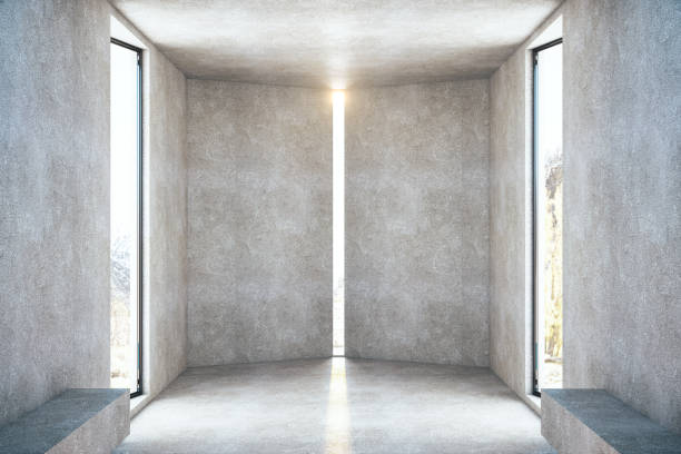 istock Concrete room interior with two glass doors 1211190311