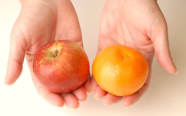 maçãs e as laranjas - apple orange comparison individuality imagens e fotografias de stock