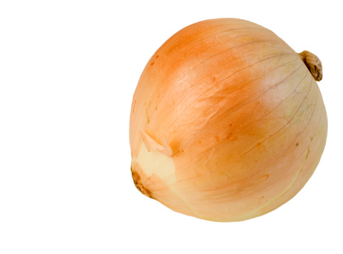 Close up or macro image of a Vidalia onion isolated on a white background