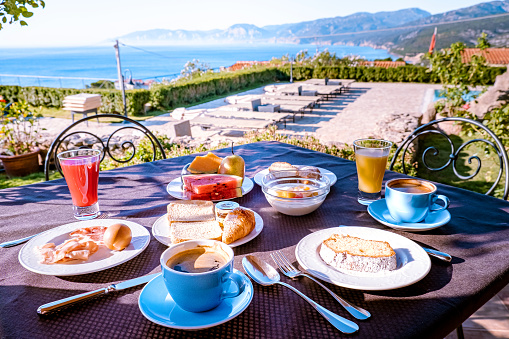 Sardinia Orosei coast Italy, breakfast with a view over the ocean of Sardinia Italy Europe
