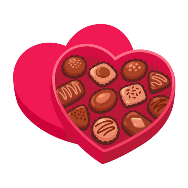 Heart shaped box of chocolates Open heart shaped box of chocolates, Valentine's day gift. Isolated vector clip art illustration. heart shape valentines day chocolate candy food stock illustrations