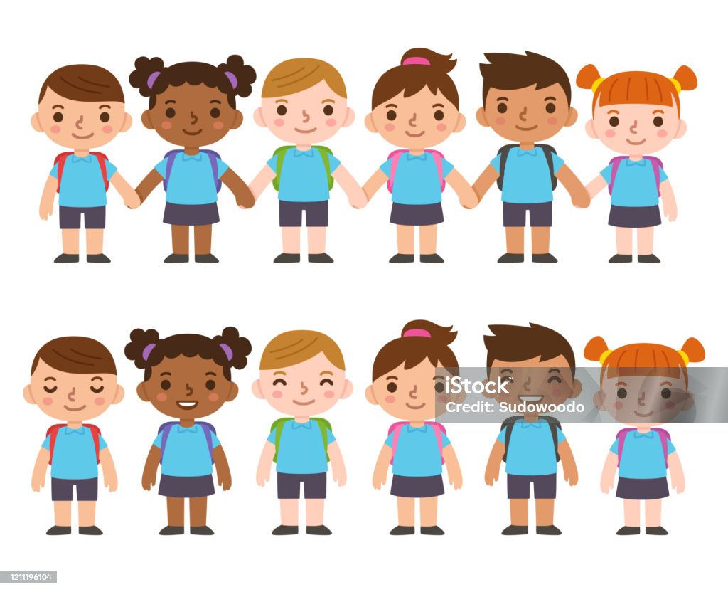 Cartoon School Children Stock Illustration - Download Image Now - Child,  Holding Hands, School Children - iStock