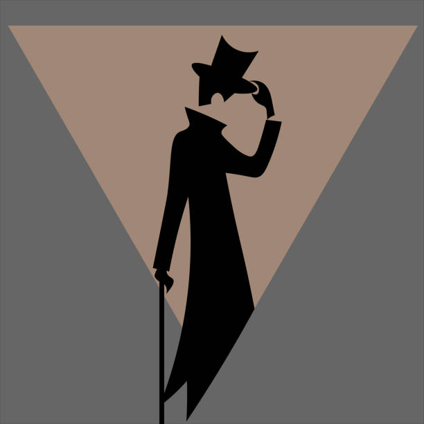 illustrazioni stock, clip art, cartoni animati e icone di tendenza di silhouette di uomo vintage in smoking e cilindro con canna - 1920s style smoking 20s smoking issues