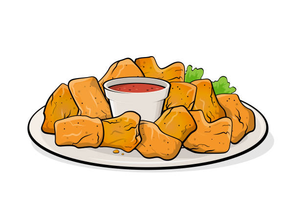 cartoon illustration of chicken nuggets with dip cartoon illustration of chicken nuggets with dip nuggets heat stock illustrations