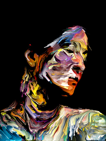 Emotional paint series. Abstract female portrait executed in rough strips of digital paint on the subject of human emotions, inner passions and modern art.