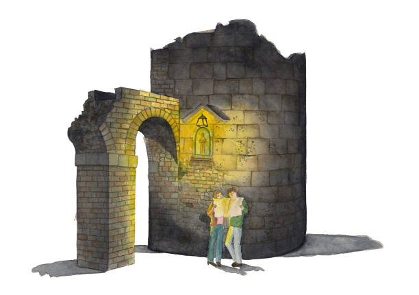 ilustrações de stock, clip art, desenhos animados e ícones de two tourist in the gothic quarter - tourists couple barcelona