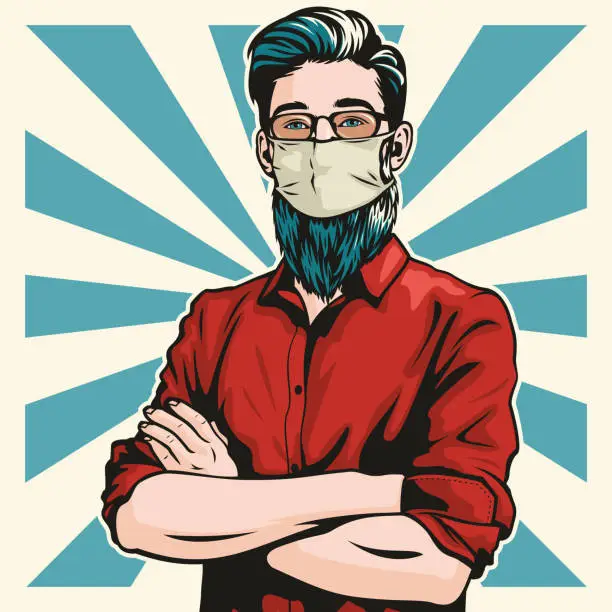 Vector illustration of Hipster With Surgical Mask and Arms Folded