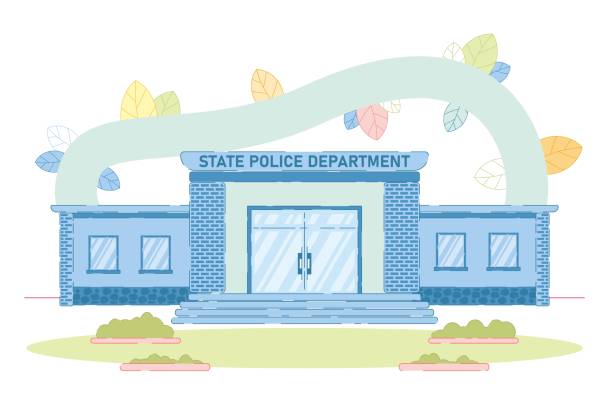 ilustrações, clipart, desenhos animados e ícones de fachada exterior do departamento de polícia do estado - interview crime scene police crime