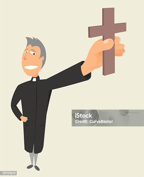 Priest Tenant Saint Croixmétier Vecteurs libres de droits et plus d'images vectorielles de Col de prêtre - Col de prêtre, Adulte, Bure