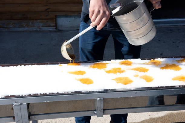 Maple taffy on snow during sugar shack period