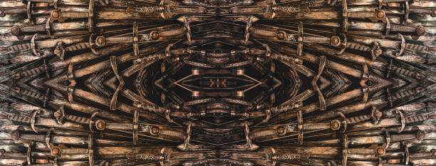 istock Metal knight swords horizontal background. Close up. The concept Knights. 1211223849