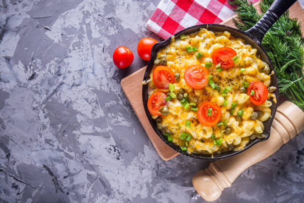 istock delicious pasta and cheese casserole in a cast iron skillet 1211225541
