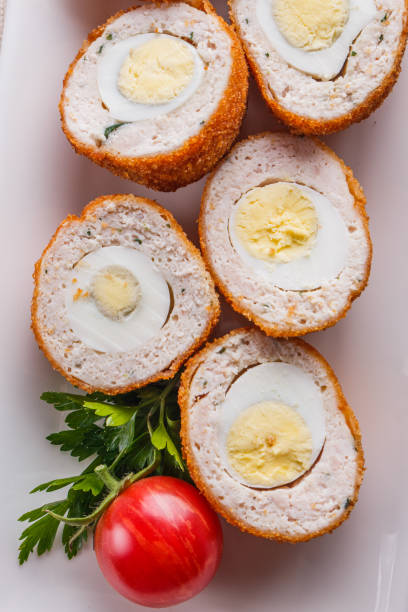 istock Scotch egg meat balls on rustic wooden background 1211227910