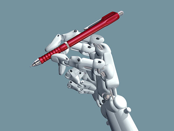 istock 3-D model of a robotic hand holding a pen 121122917