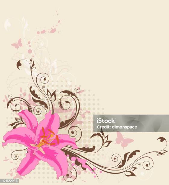 Цветочный Фон С Розовая Лилия — стоковая векторная графика и другие изображения на тему 1970-1979 - 1970-1979, Атрибут растения, Без людей