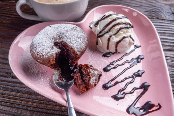istock chocolate fondant with ice cream on wooden rustic background 1211229544