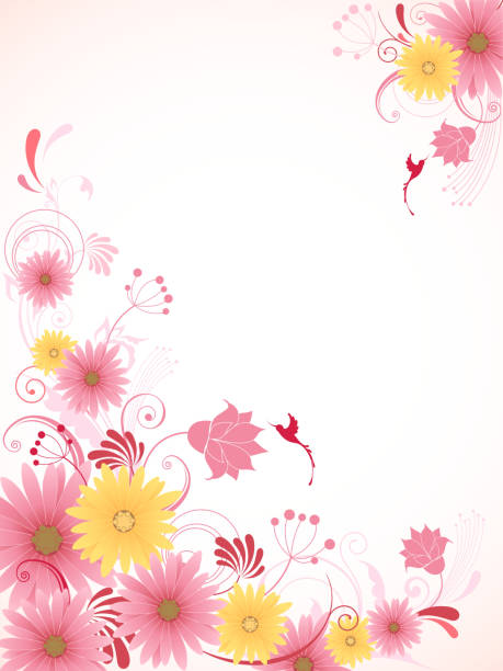 ilustraciones, imágenes clip art, dibujos animados e iconos de stock de fondo floral con flores rosadas - hummingbird honeysuckle pink flower swirl