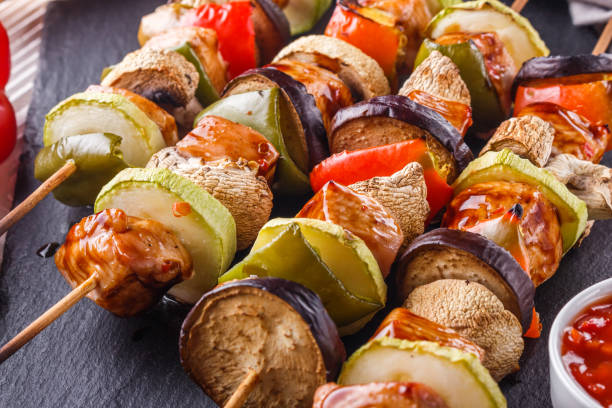 istock chicken kebabs with vegetables and mushrooms on a rustic background 1211229681