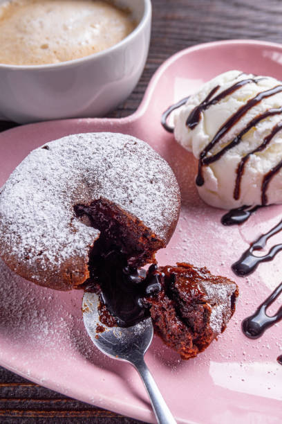 istock chocolate fondant with ice cream on wooden rustic background 1211229695