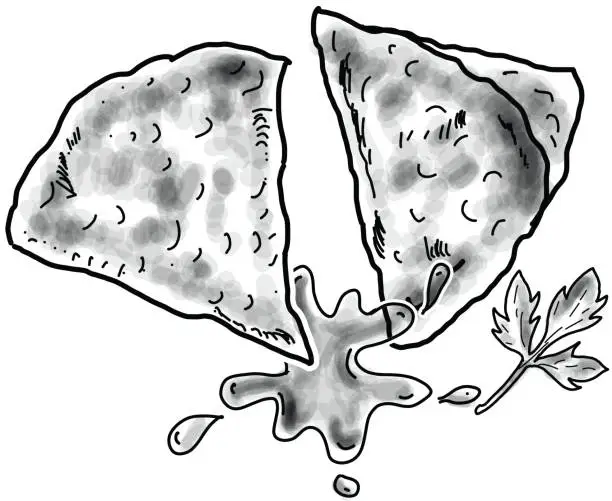 Vector illustration of Hand drawn tortilla nacho chips with melted con queso cheese sauce