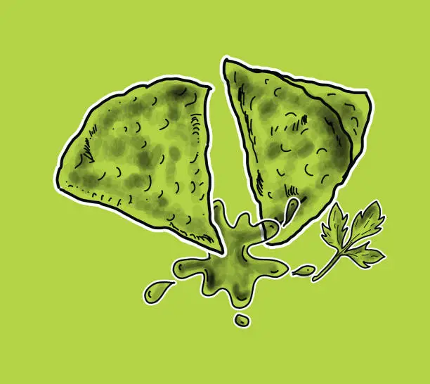 Vector illustration of Hand drawn tortilla nacho chips with melted con queso cheese sauce