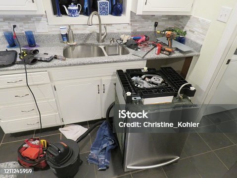 istock kitchen dishwasher being repaired 1211245959