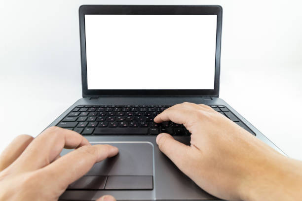istock Closeup pov view of hands typing on laptop 1211251904