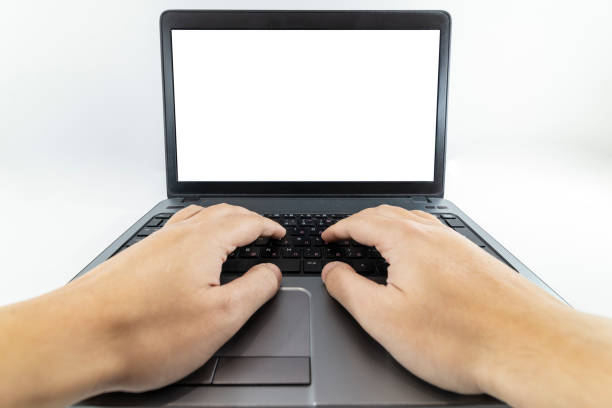 istock Closeup pov view of hands typing on laptop 1211252528