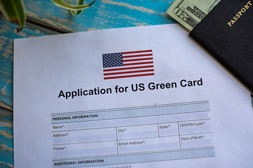 Illustrative photograph of form for USA green card application