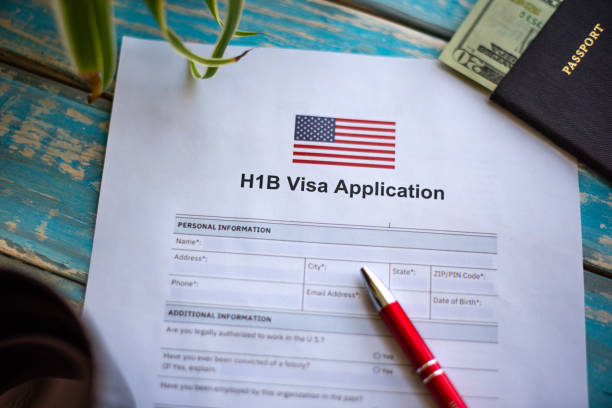 Application for H1B visa in United State for job Illustrative picture showing application for United States of America work visa H1B with pen passport stamp stock pictures, royalty-free photos & images