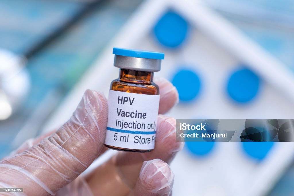 Human papillomavirus HPV vaccine vial Illustrative picture of human papillomavirus HPV vaccine HPV Vaccine Stock Photo