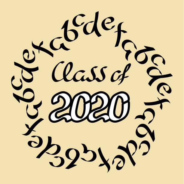 istock Hand-painted with a brush, calligraphy. The class of 2020. Frame of letters, Vector illustration. Poster, postcard, icon, and more 1211257478