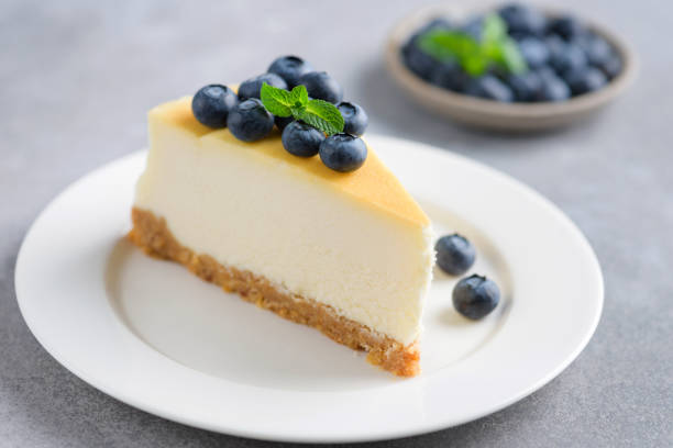 istock Slice of plain cheesecake topped with fresh blueberries 1211258584