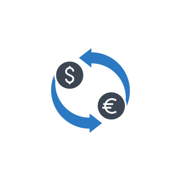 ikona glifów wektorowych związanych z wymianą walut. - bank symbol computer icon european union euro note stock illustrations