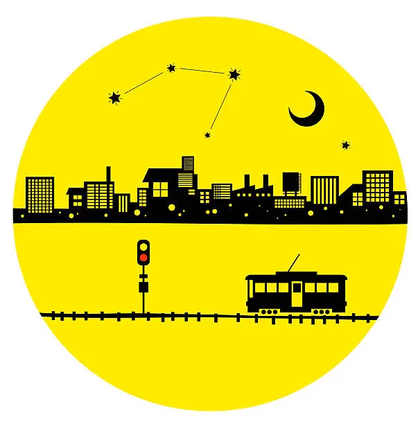 Vector illustration of Tram of moonlight night