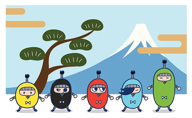 Vector illustration of Five ninja