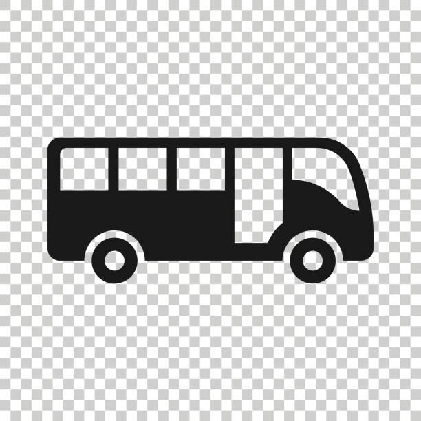 illustrations, cliparts, dessins animés et icônes de icône de bus dans le modèle plat. illustration vectorielle d’entraîneur sur le fond isolé blanc. concept d’entreprise de véhicule d’autobus. - car traffic road road sign