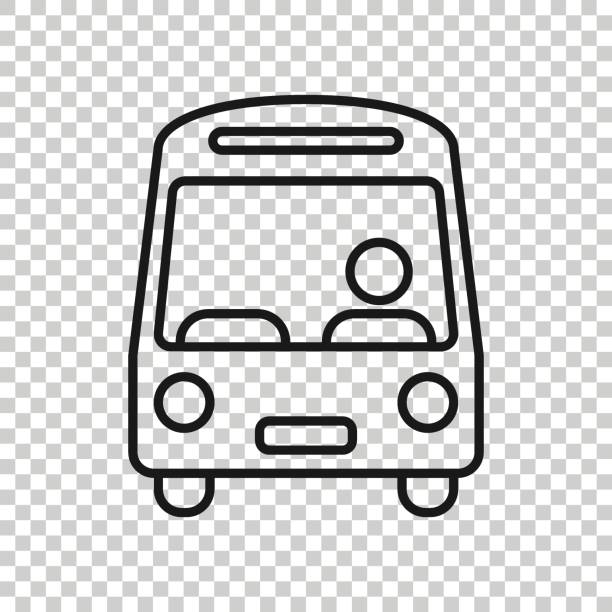 illustrations, cliparts, dessins animés et icônes de icône de bus dans le modèle plat. illustration vectorielle d’entraîneur sur le fond isolé blanc. concept d’entreprise de véhicule d’autobus. - car traffic road road sign