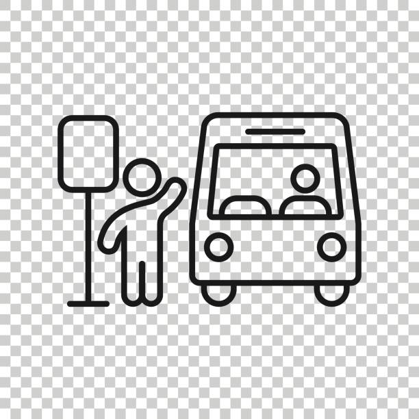 illustrations, cliparts, dessins animés et icônes de icône de gare de bus dans le modèle plat. illustration de vecteur d’arrêt automatique sur le fond isolé blanc. concept d’entreprise de véhicule d’autobus. - car traffic road road sign