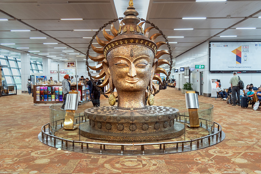 New Delhi, India - March 24, 2019: Interior of Terminal 3 in Indira Gandhi International Airport