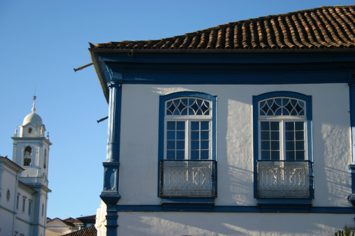 Porto facades with typical portuguese tiles azulejo on the wall