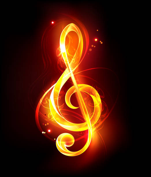 ilustrações de stock, clip art, desenhos animados e ícones de fiery musical key - treble clef music fire musical symbol