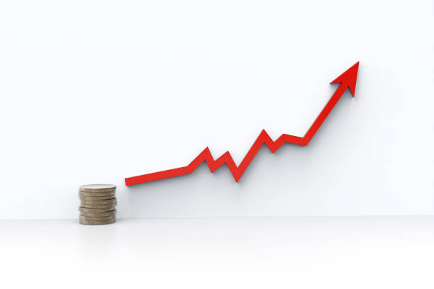 Red arrow symbol forming a line graph over a graph background.