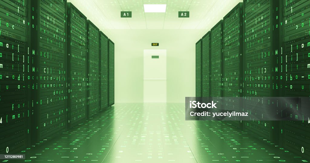 computer code image over server racks in data center... Server Racks In A Modern Data Center Technology Related 3d Illustration ...
