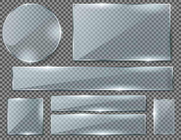 ilustrações de stock, clip art, desenhos animados e ícones de vector set of transparent glass plates or banners - clear sky built structure apartment sky