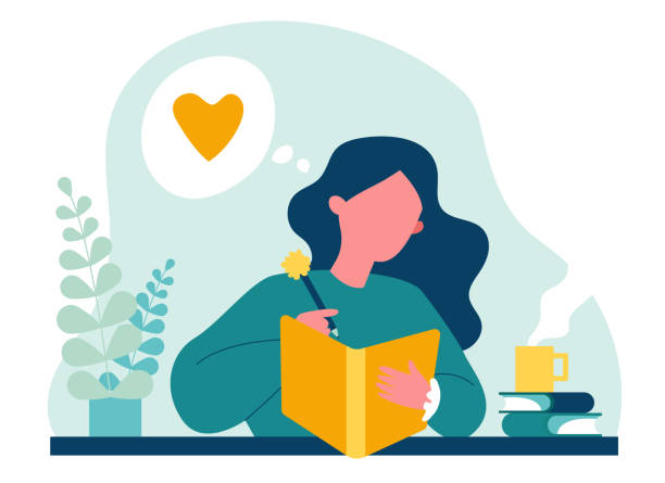 dospívající dívka píše deník nebo deník - deník diář stock ilustrace