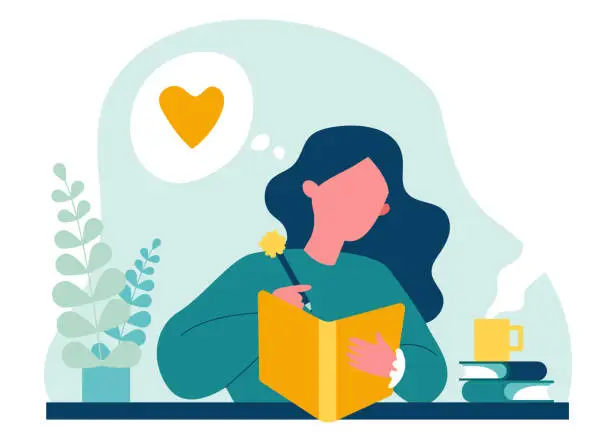 Vector illustration of Teenage girl writing diary or journal